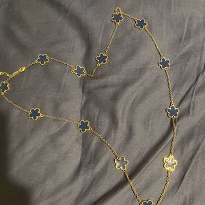 Fornash long necklace navy blue flowers wear with Lilly Pulitzer